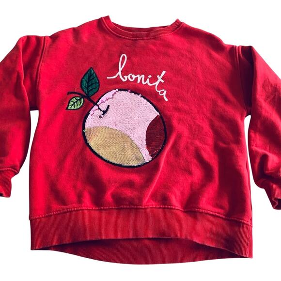 Zara Girls Red Bonita Fruit Sequin Sweatshirt - Size 11/12 - Picture 1 of 5